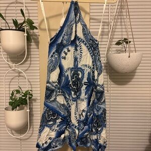 FARM Rio Blue and White Patterned Dress